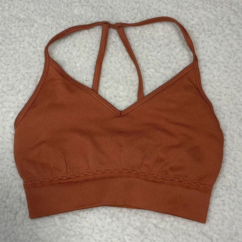 Gymshark Women Orange Ribbed Seamless Racerback Sport Bra